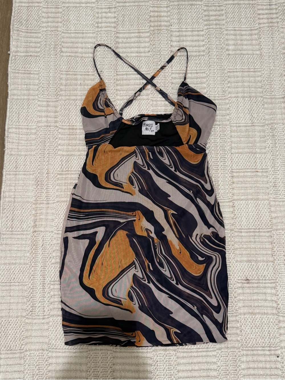 Princess Polly Black and Mustard Swirl Slip Mini Dress